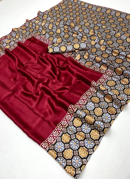 Pure Ajrakh 012 By Girnar Modal Satin Sarees Wholesale Price In Surat